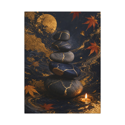 River Stones Autumn Canvas Art | Kintsugi Artful Design