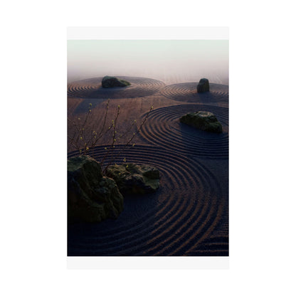 Dawn Rock Garden Wall Art Print - Dark Japandi Mono No Aware