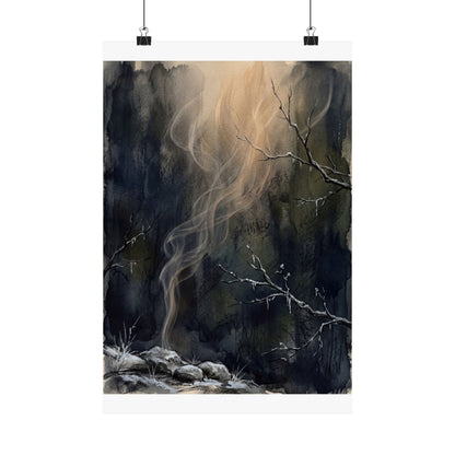 Moody Incense Smoke Wall Art Print - Charcoal Ink Dark Japandi