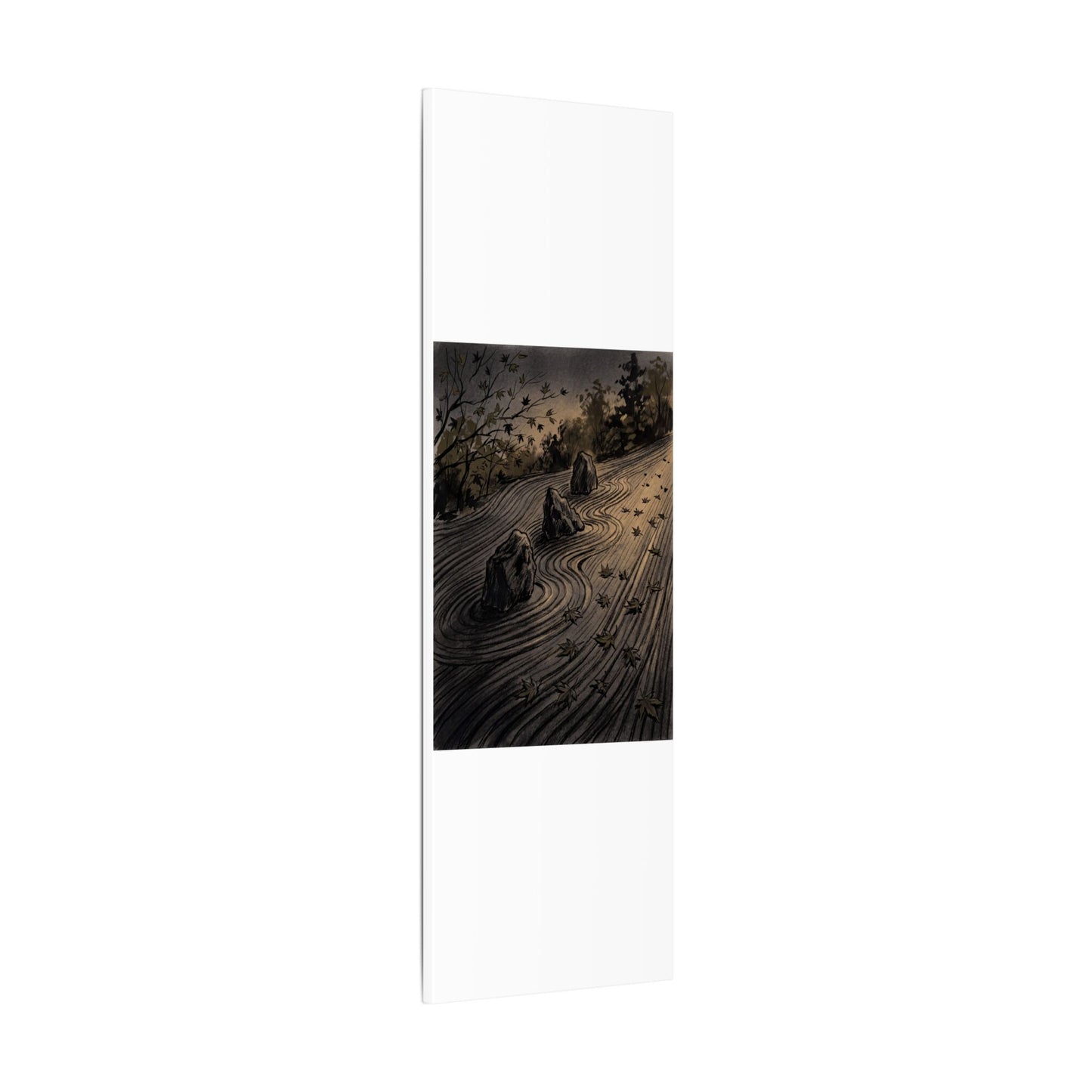 Rock Garden Canvas Art | Autumn Dark Japandi Charcoal Ink Art