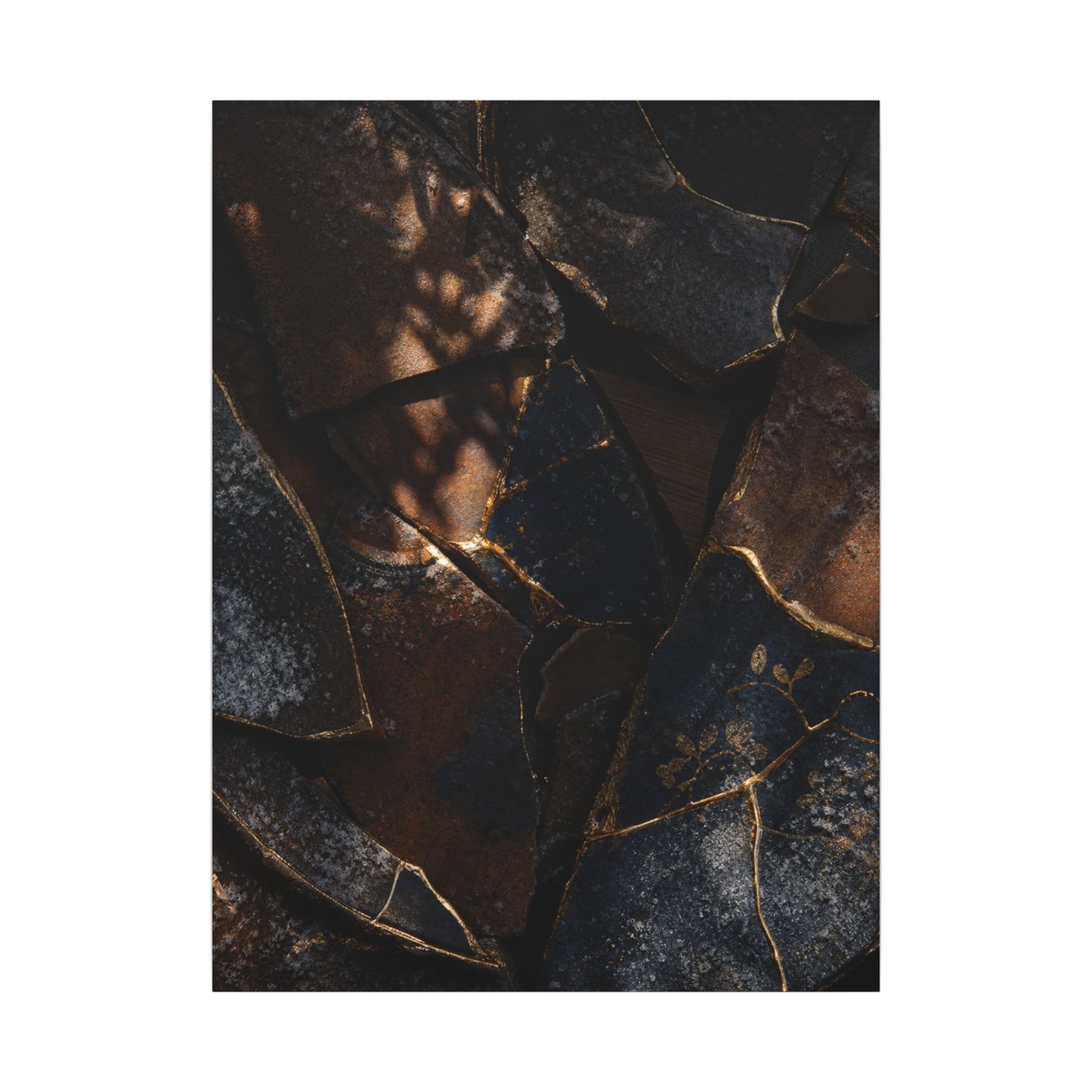 Fukinsei Broken Pottery Canvas Art - Dark Japandi Dark Texture