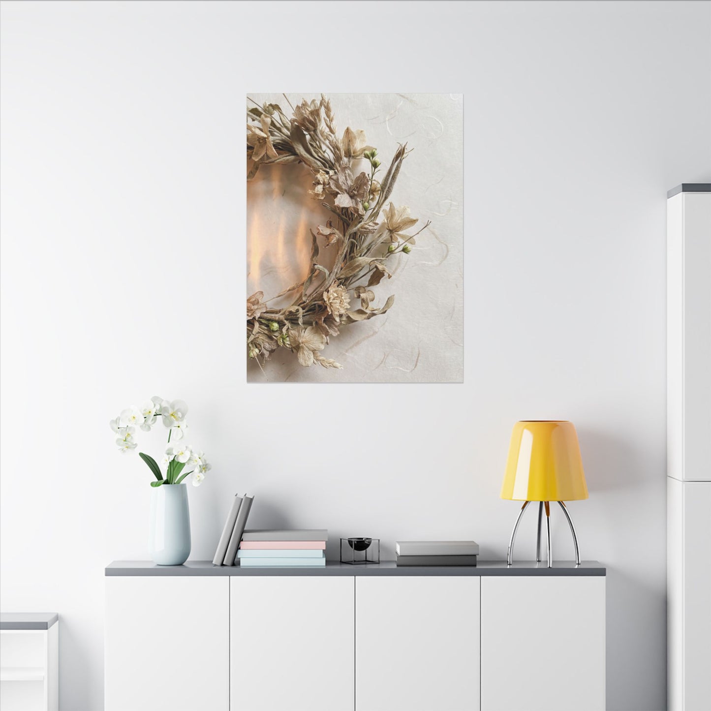 Dried Flowers Japanese Pattern Canvas Art | Neutral Japandi Art