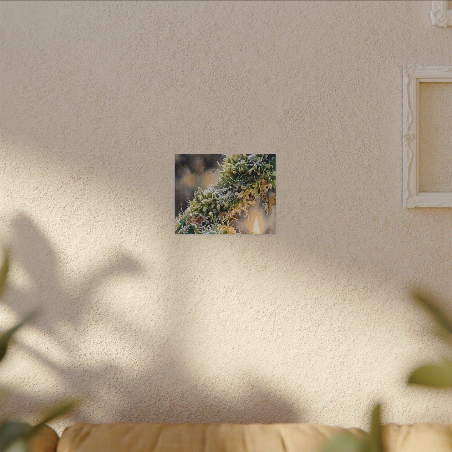 Winter Moss Close Up Watercolor Canvas Art | Neutral Decor