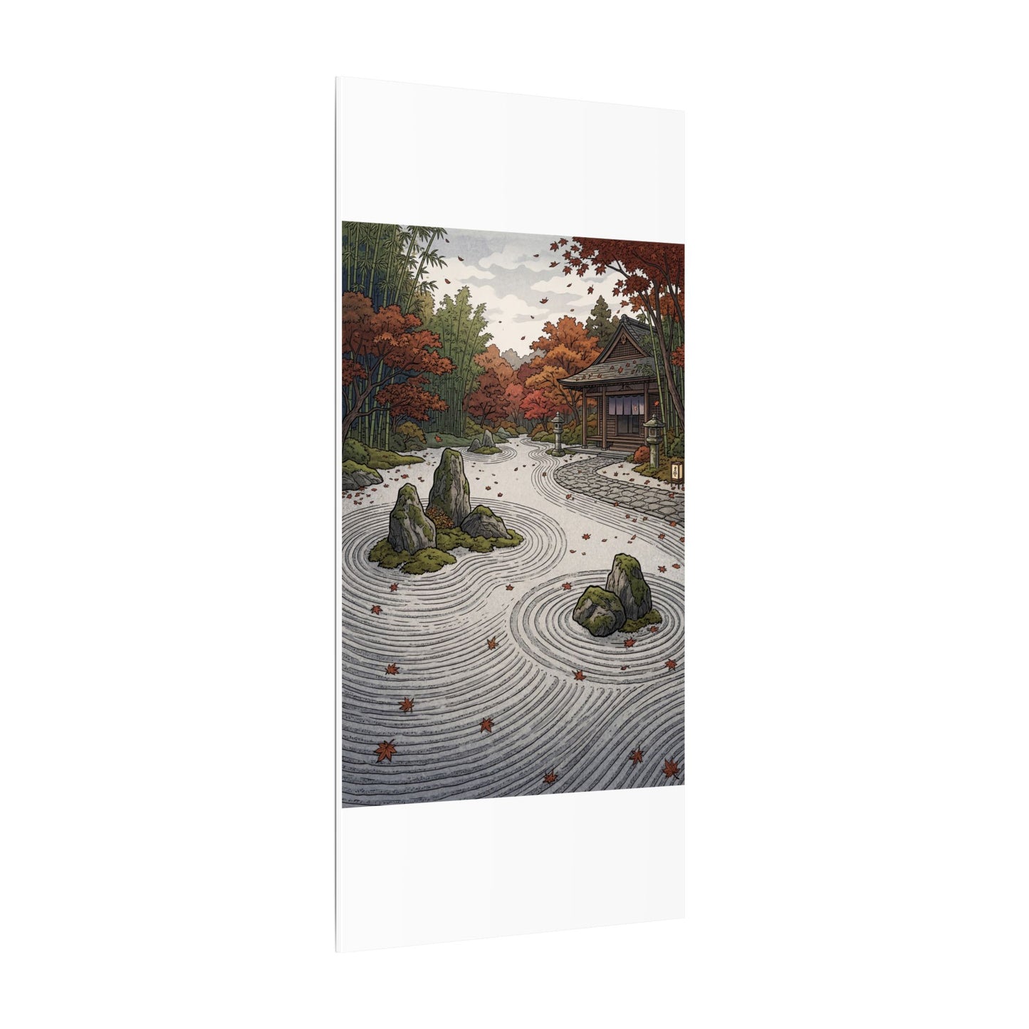 Autumn Rock Garden Ukiyo E Inspired Canvas Art | Peaceful Decor