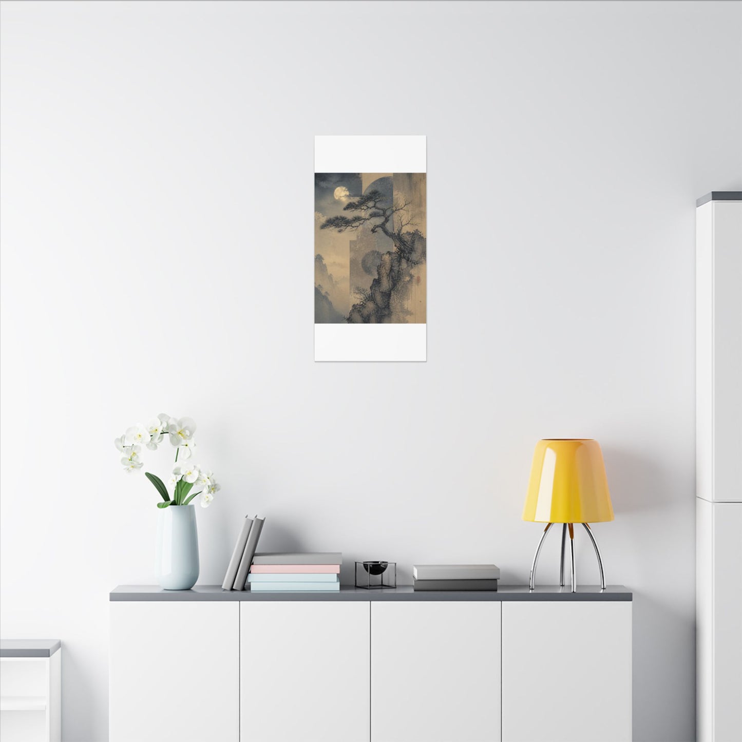 Japandi Pine Tree in Moonlight | Japanese Pattern Canvas Art