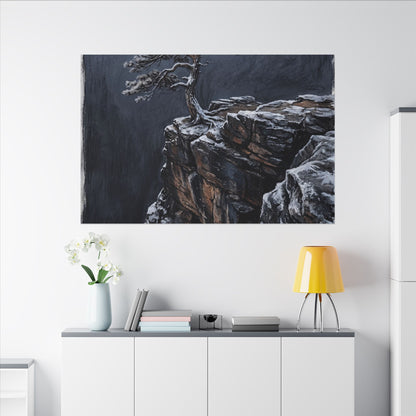 Dark Japandi Pine Tree in Dawn | Dark Texture Canvas Art