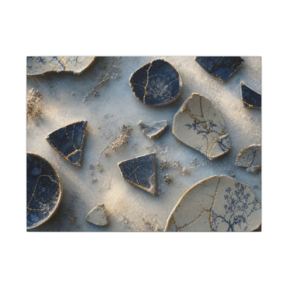 Broken Pottery Canvas Art | Winter Kintsugi Gold Vein Art