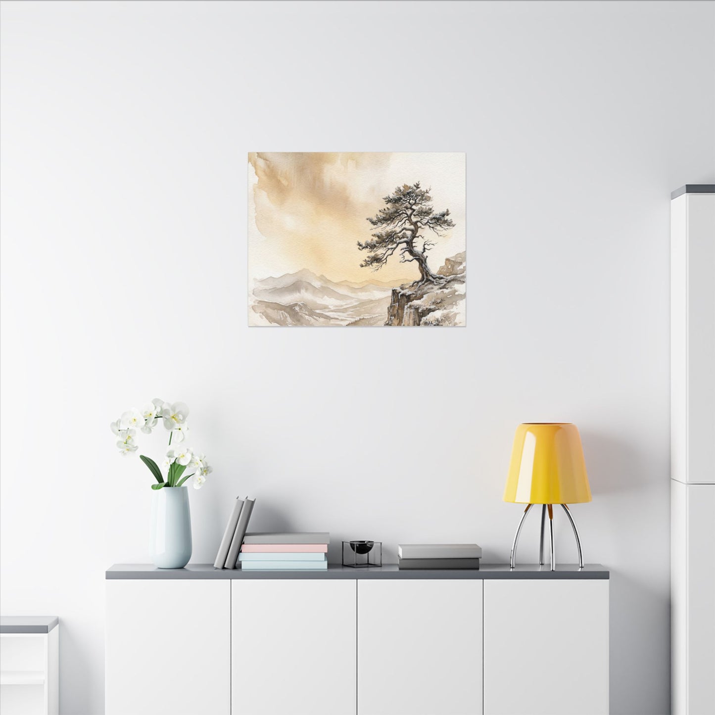 Pine Tree Canvas Art | Winter Japandi Watercolor Art