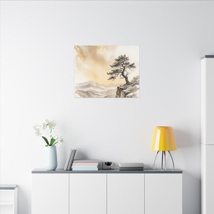 Pine Tree Canvas Art | Winter Japandi Watercolor Art