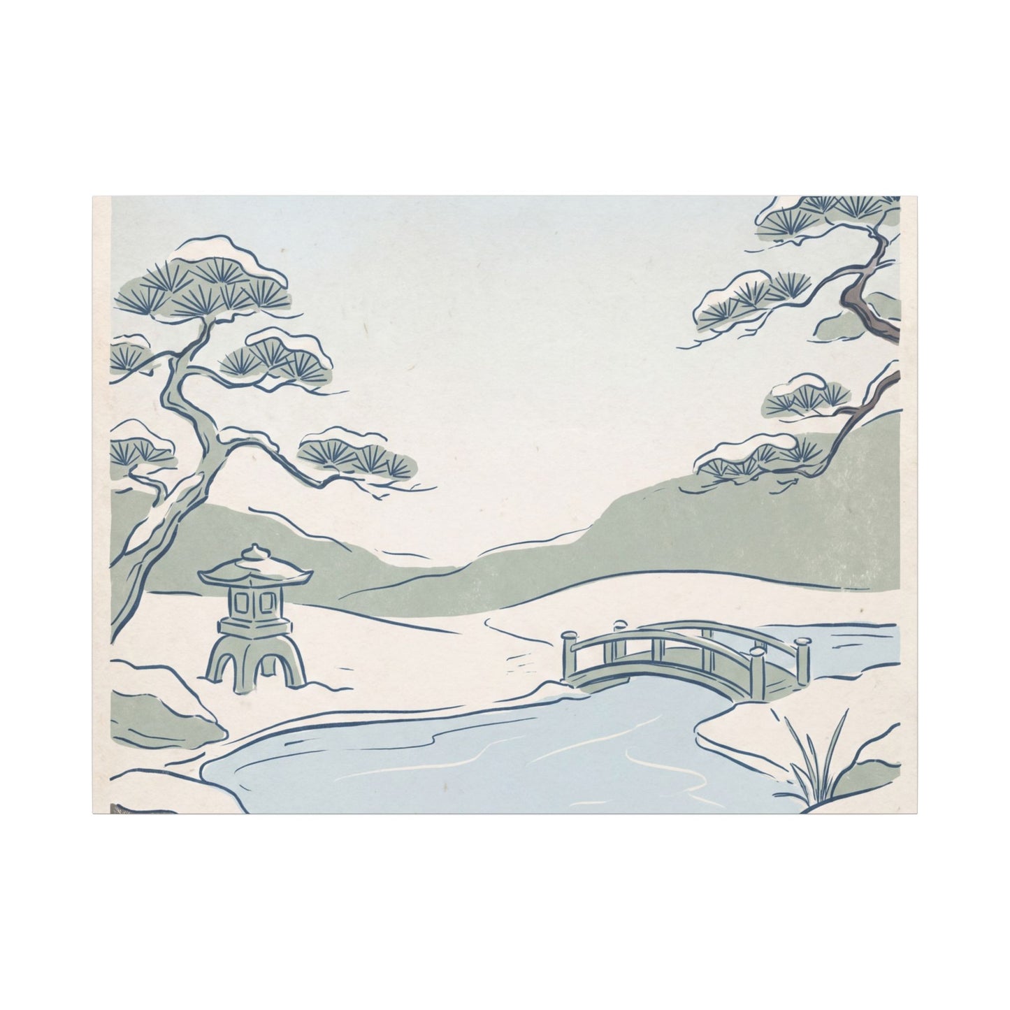Japandi Moonlit Garden in Moonlight | Minimal Line Canvas Art