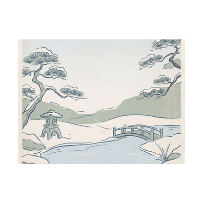 Japandi Moonlit Garden in Moonlight | Minimal Line Canvas Art