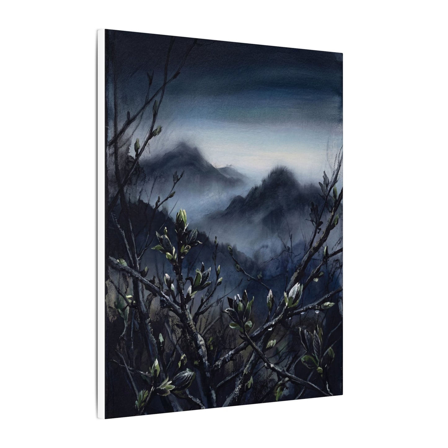 Mountain Mist Spring Canvas Art | Dark Japandi Atmospheric Design
