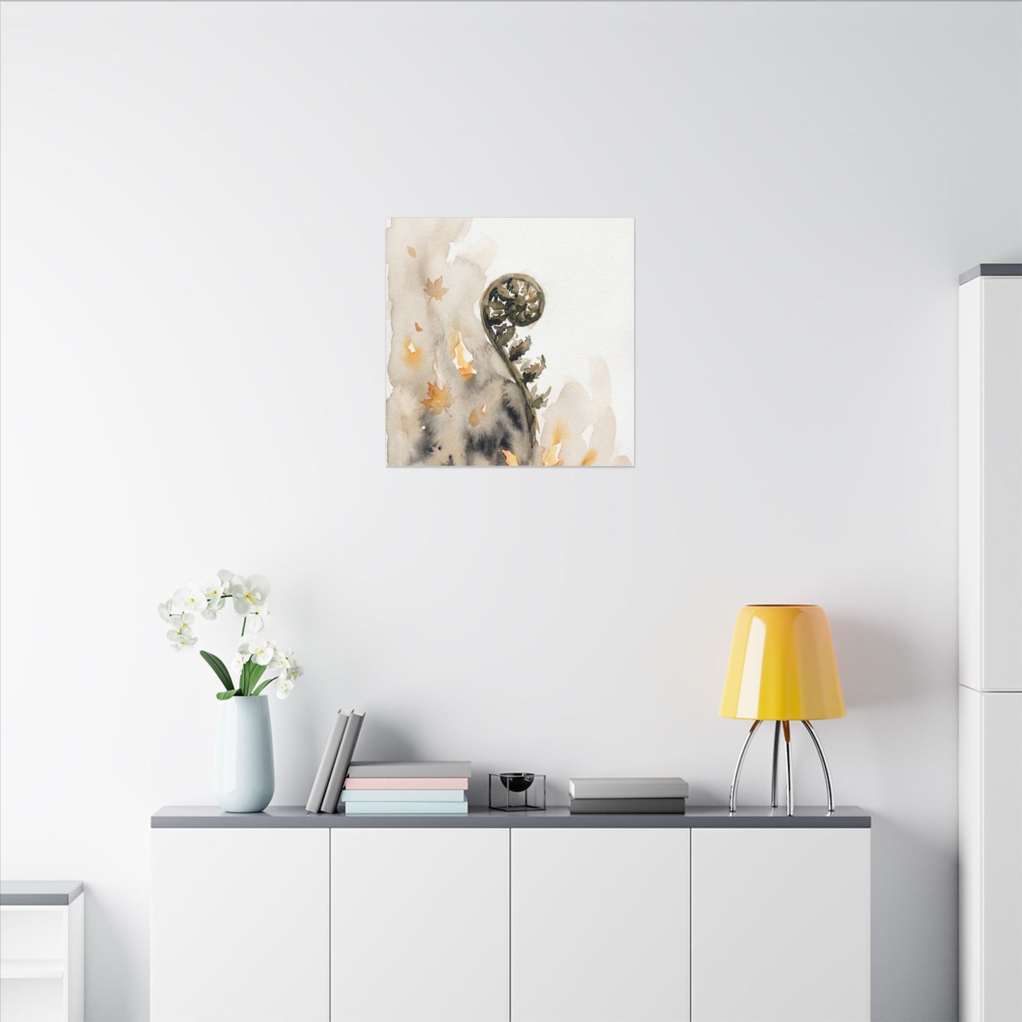 Fern Unfurling Watercolor Canvas Art | Earthy Japandi Art