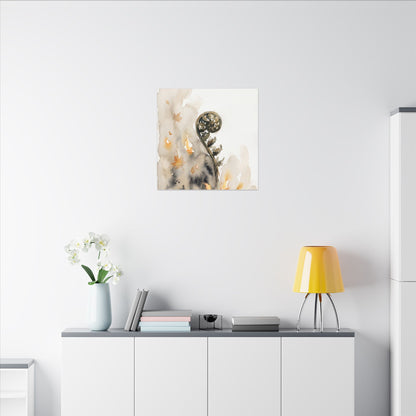Fern Unfurling Watercolor Canvas Art | Earthy Japandi Art