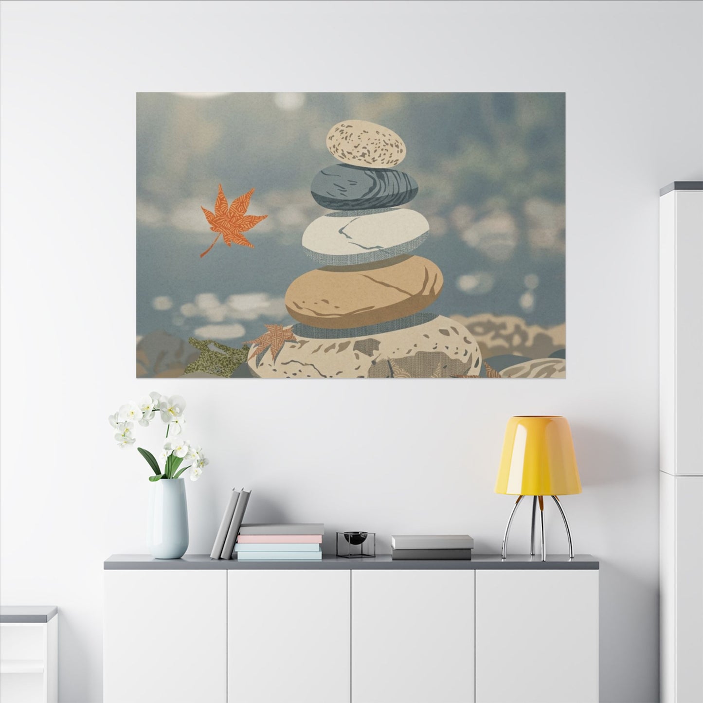 Warm River Stones Canvas Art - Japanese Pattern Japandi