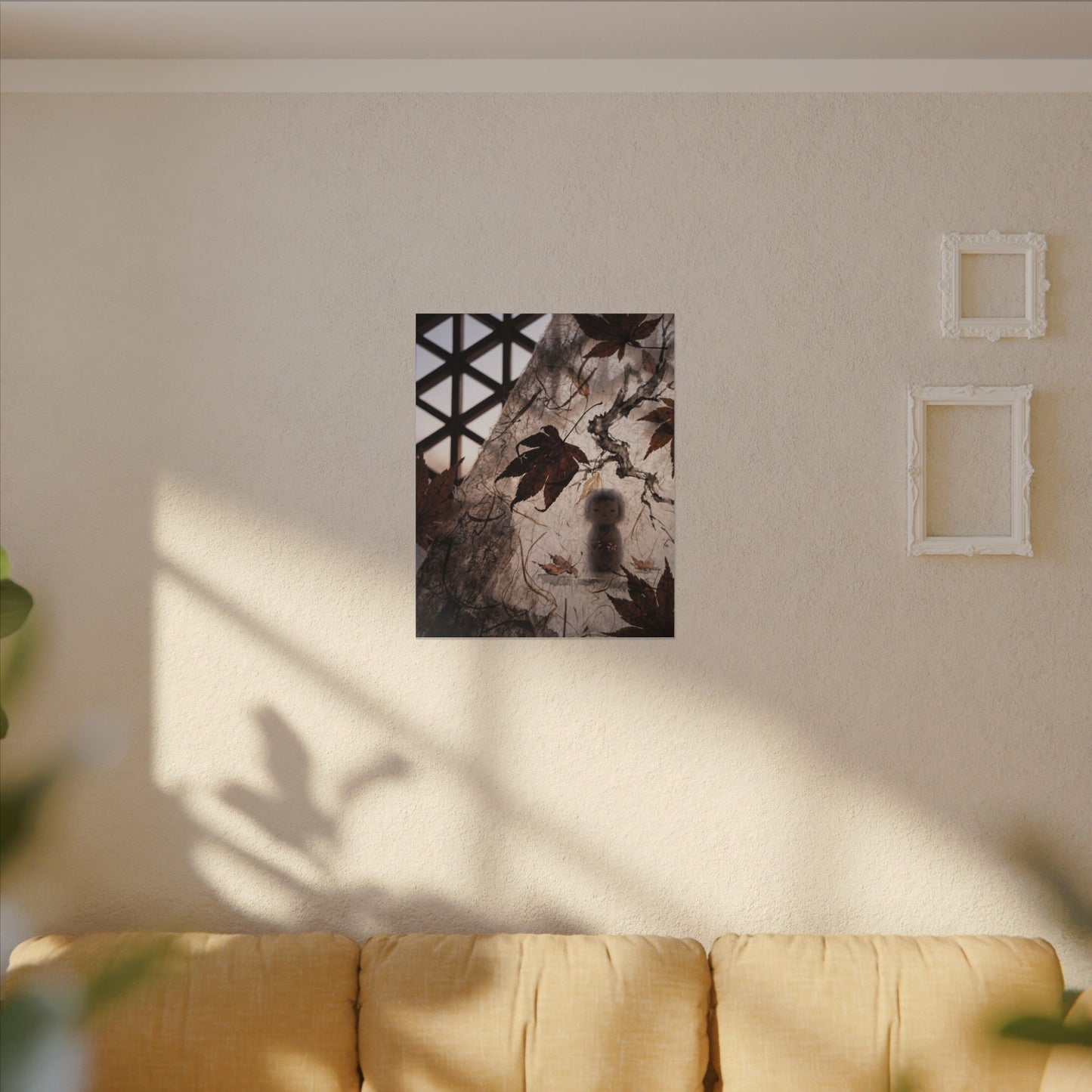 Shoji Screen Autumn Canvas Art | Dark Japandi Atmospheric Design