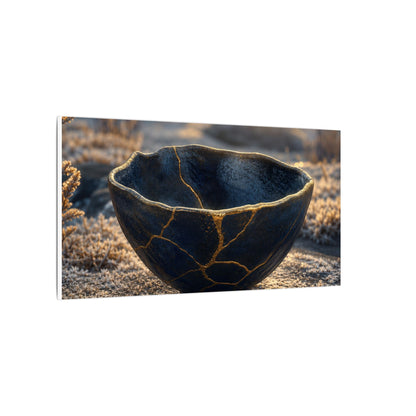 Ceramic Bowl Canvas Art | Winter Kintsugi Gold Repair Art