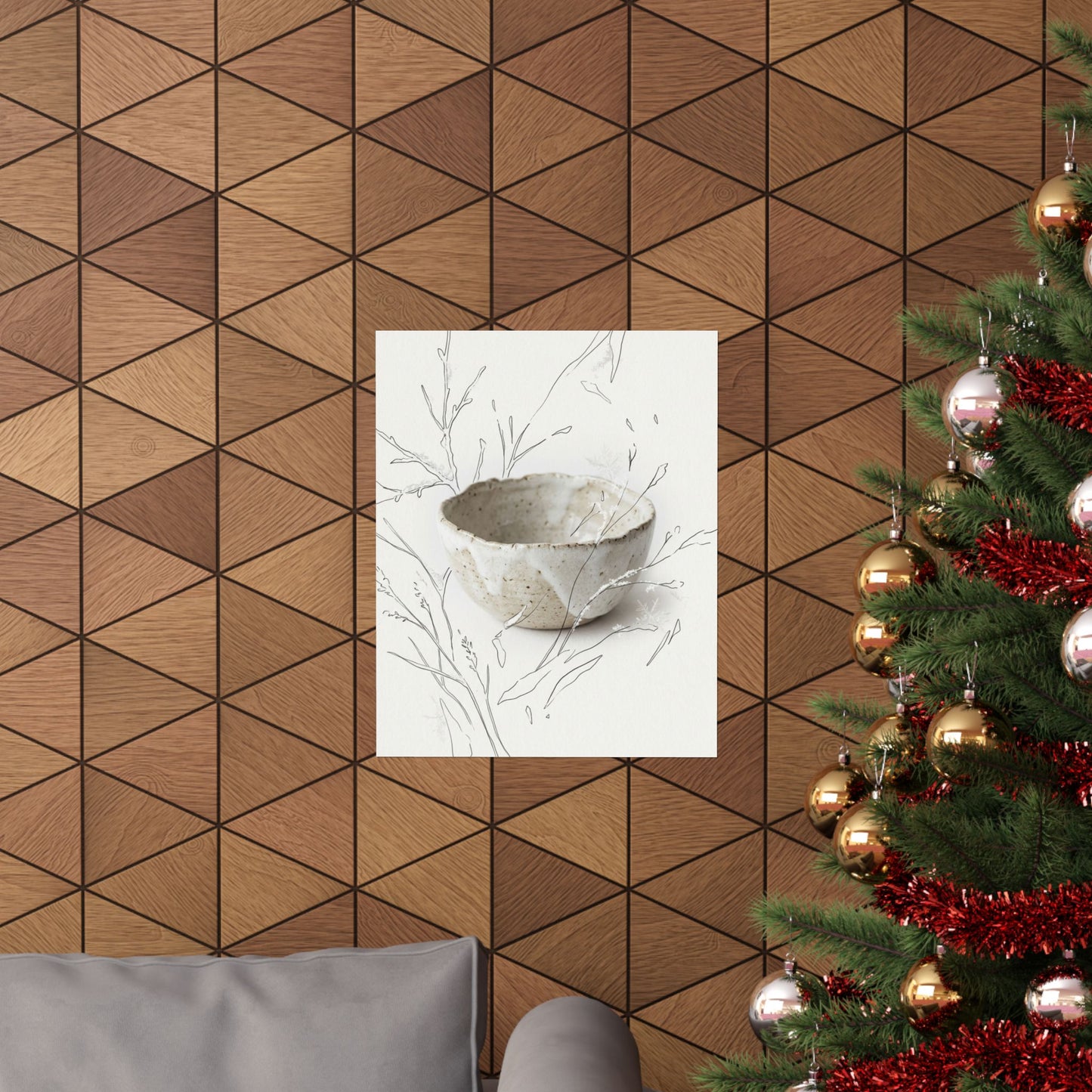 Japandi Ceramic Bowl in Overcast | Minimal Line Wall Art Print