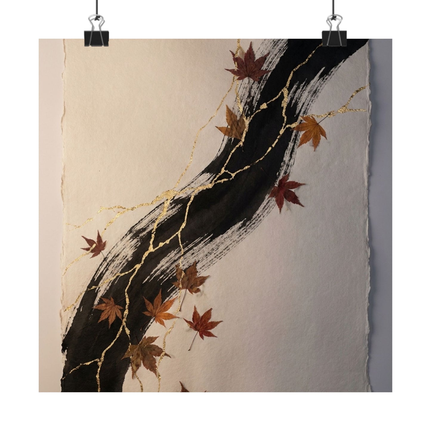 Ink Brushstroke Autumn Wall Art Print | Kintsugi Resilient Design