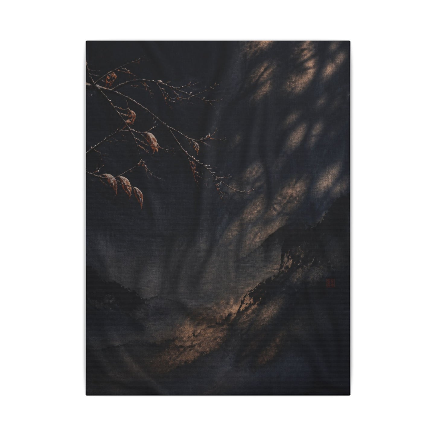 Atmospheric Silk Drape Canvas Art - Charcoal Ink Dark Japandi