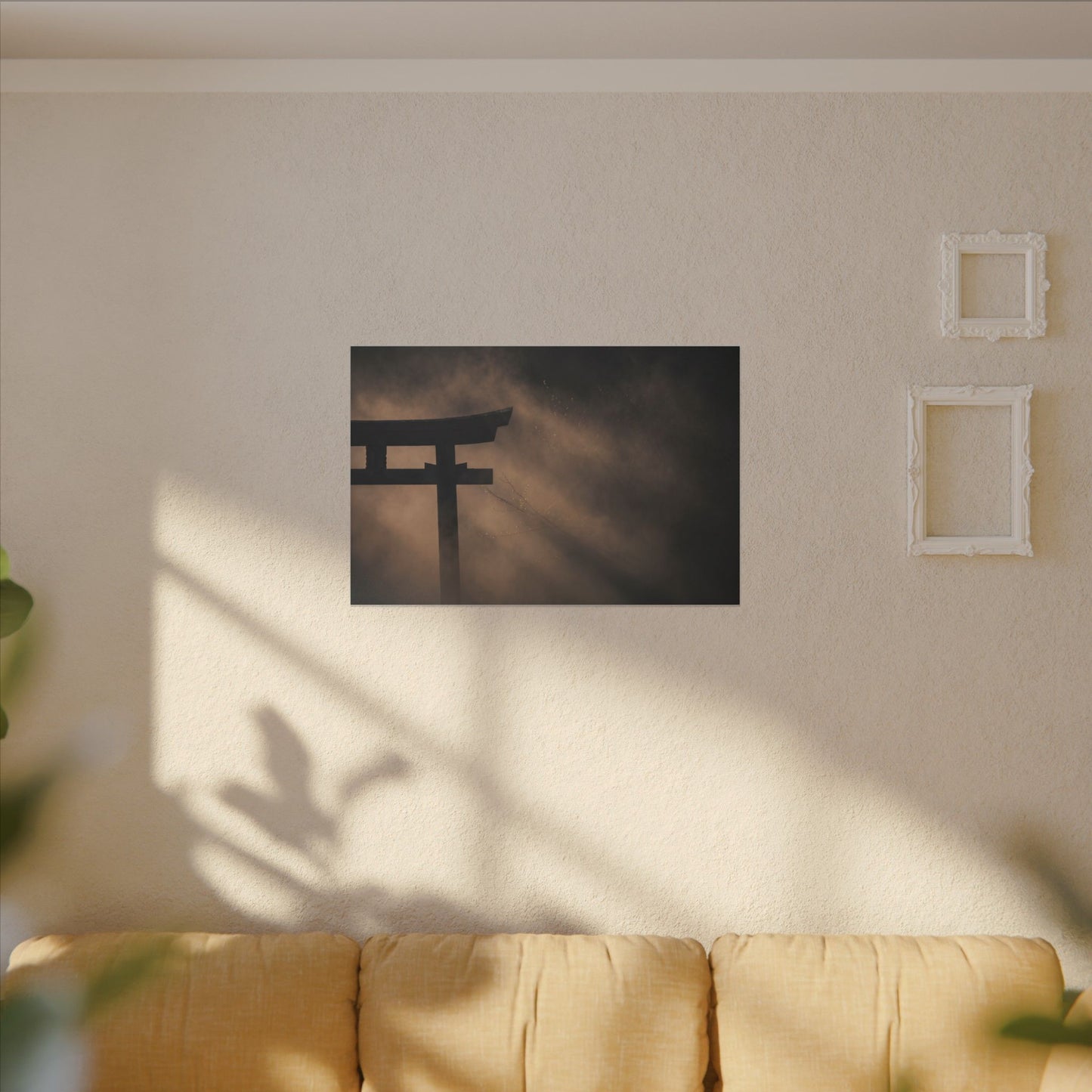 Torii Gate Shadow Zen Canvas Art | Bold Dark Japandi Art