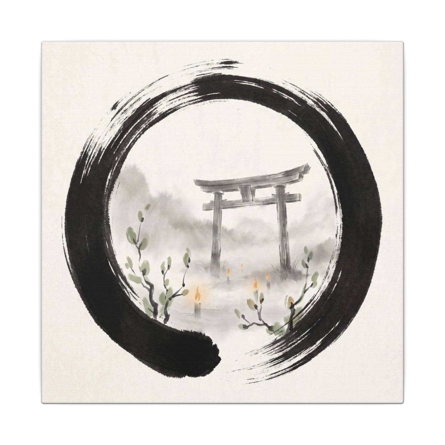 Spring Torii Gate Enso Canvas Art | Tranquil Decor