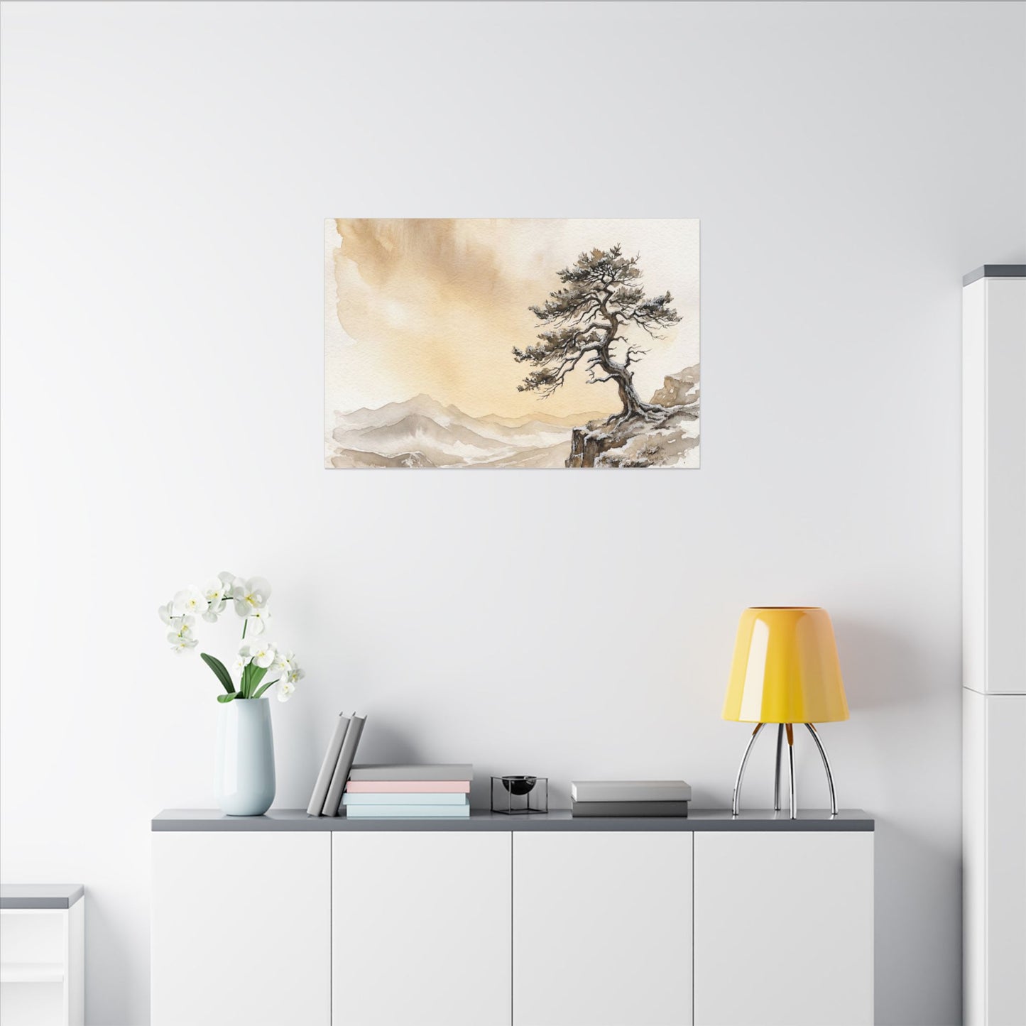 Pine Tree Canvas Art | Winter Japandi Watercolor Art