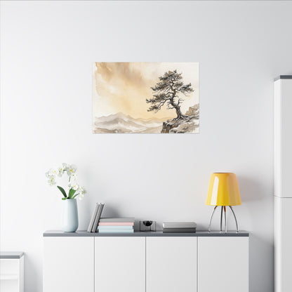 Pine Tree Canvas Art | Winter Japandi Watercolor Art