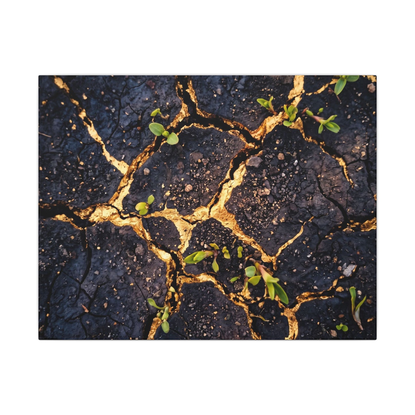 Spring Cracked Earth Crackle Gold Canvas Art | Healing Decor