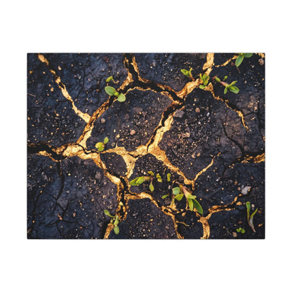 Spring Cracked Earth Crackle Gold Canvas Art | Healing Decor