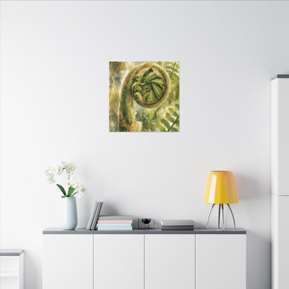 Japandi Fern Unfurling in Dappled | Watercolor Canvas Art