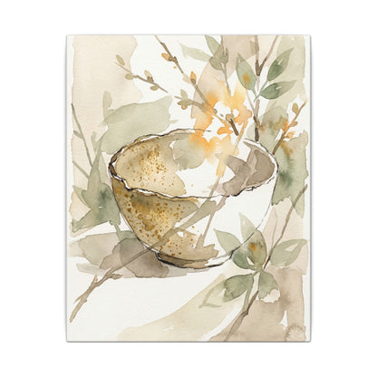 Spring Ceramic Bowl Watercolor Canvas Art | Neutral Decor
