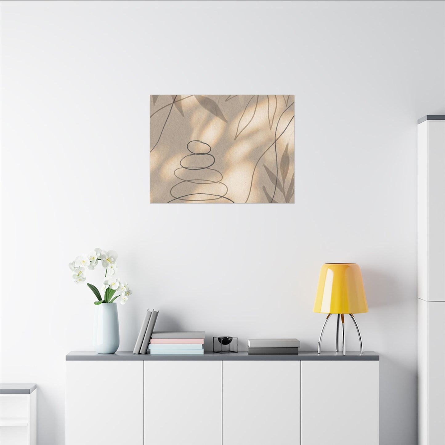 River Stones Minimal Line Canvas Art | Earthy Japandi Art