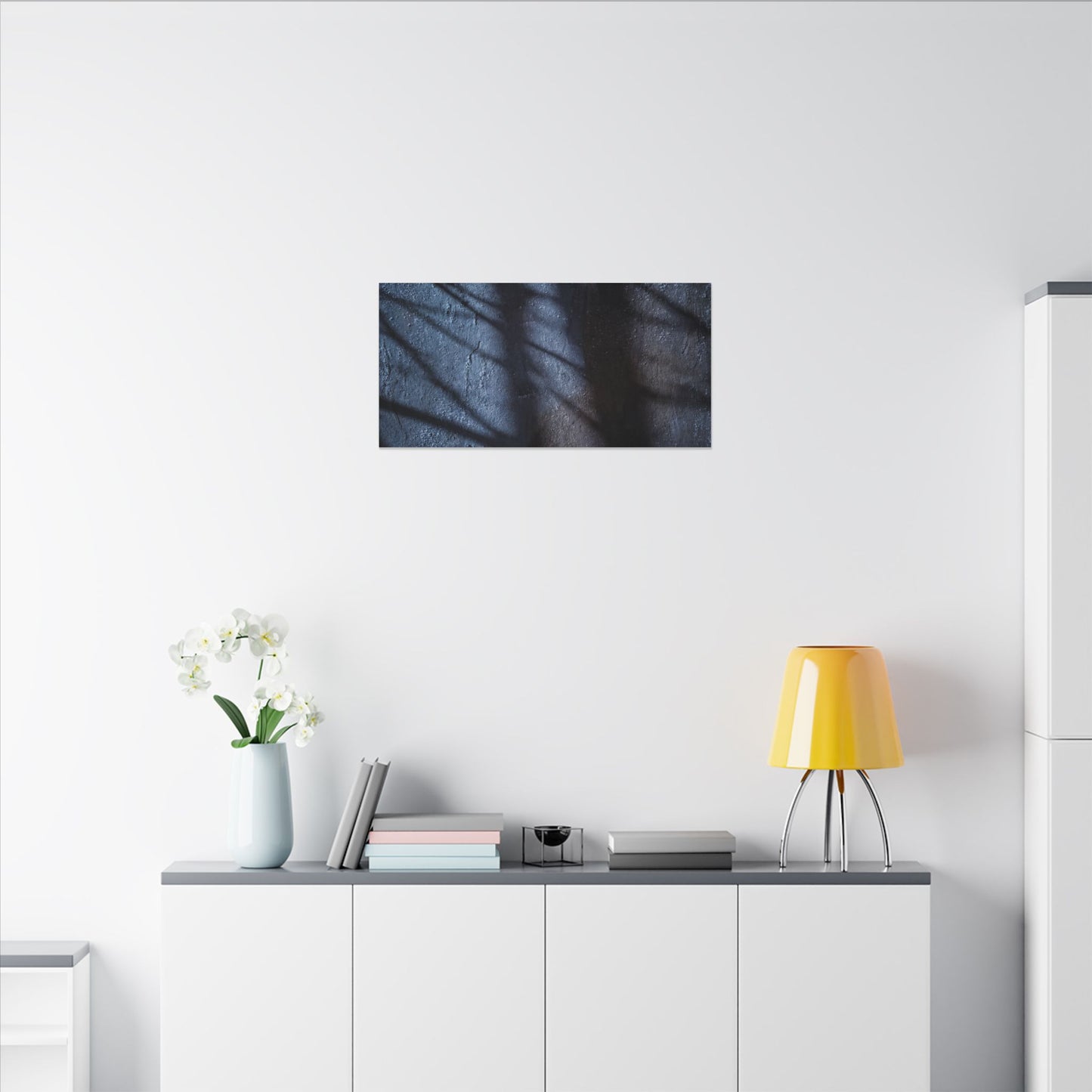 Dark Japandi Shadow Play in Moonlight | Moody Minimal Canvas Art