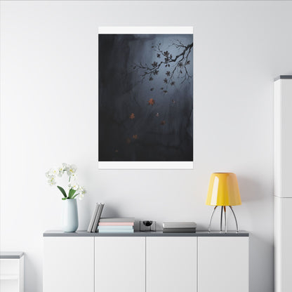 Autumn Cherry Blossom Charcoal Ink Canvas Art | Atmospheric Decor