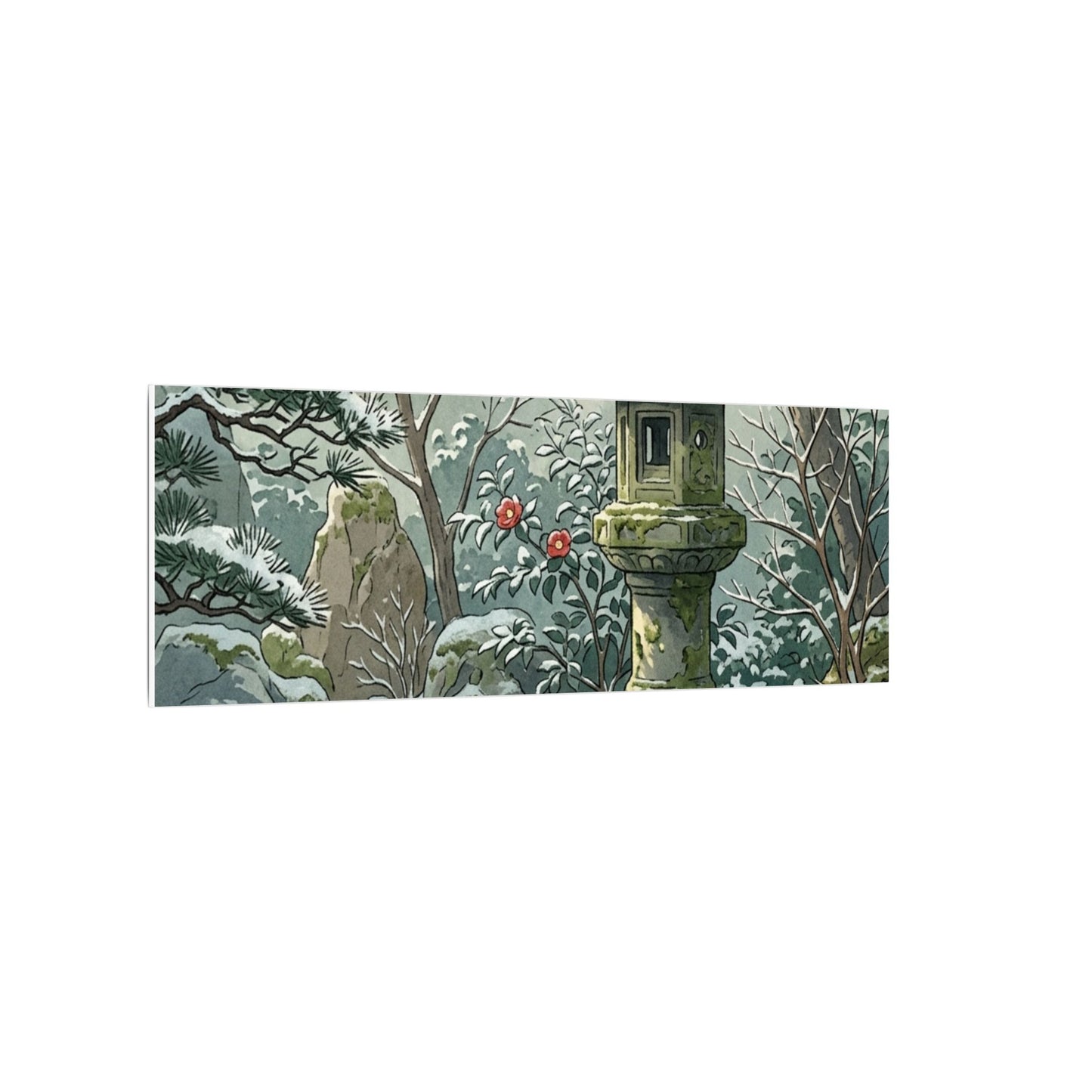 Stone Lantern Winter Canvas Art | Japandi Warm Design