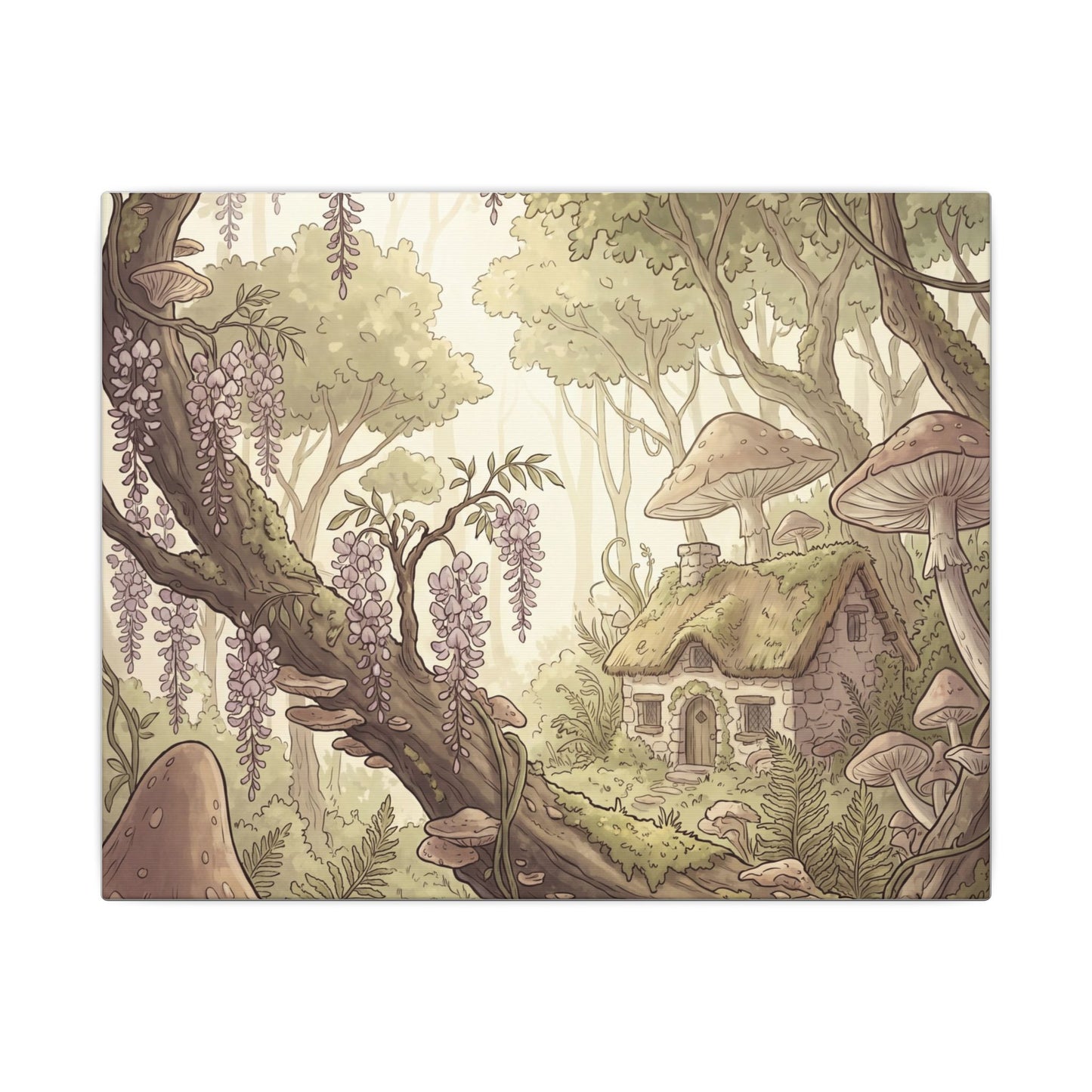 Summer Wisteria Mushroom Illustration Canvas Art | Enchanting Decor