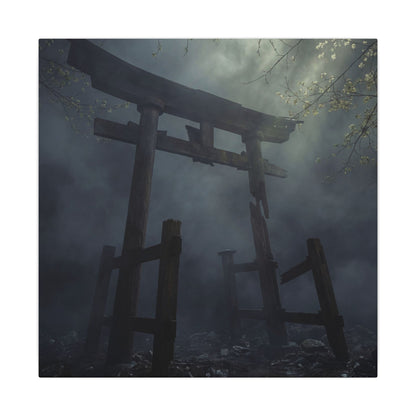 Dark Japandi Torii Gate in Dappled | Moody Minimal Canvas Art