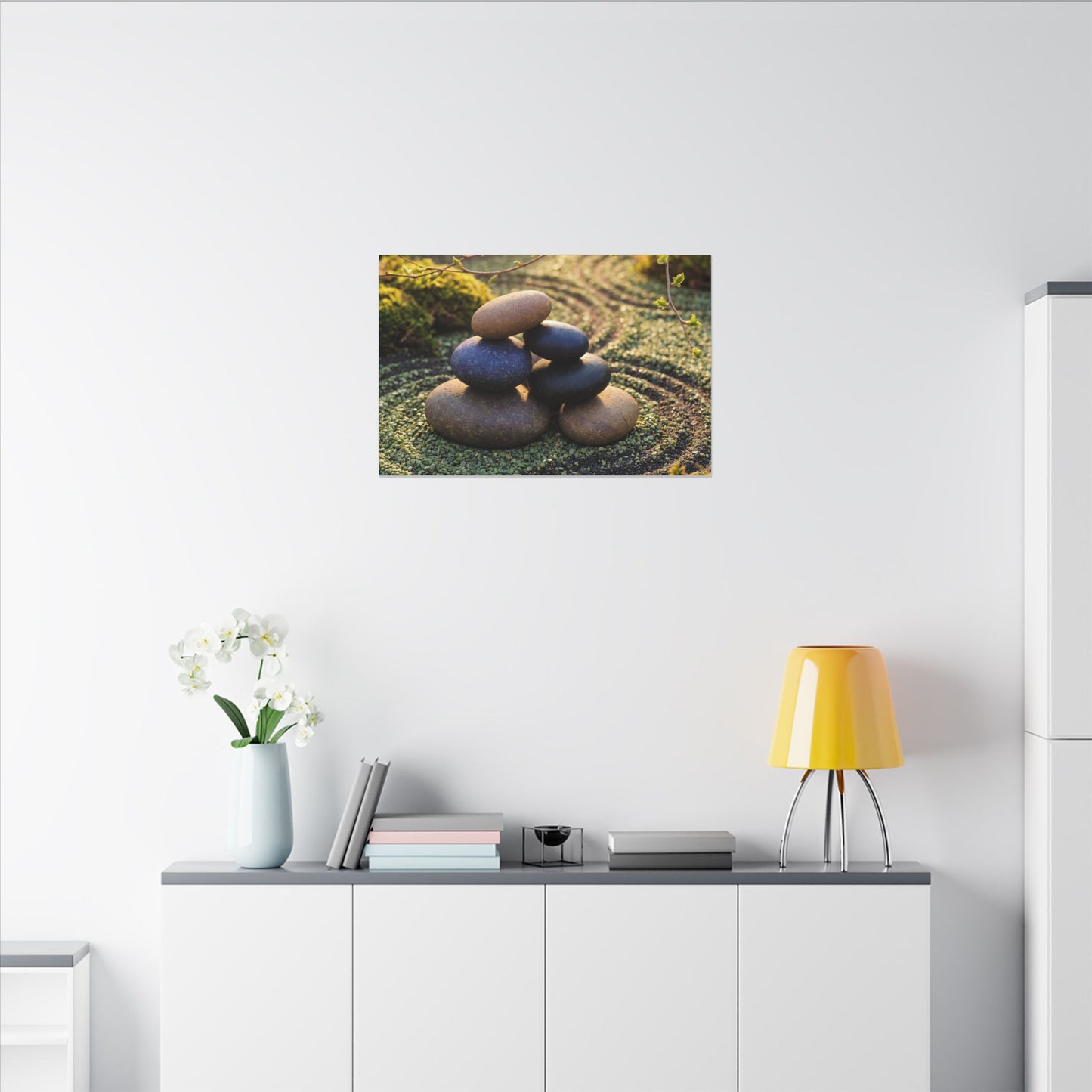 Zen River Stones in Golden Hour | Karesansui Canvas Art