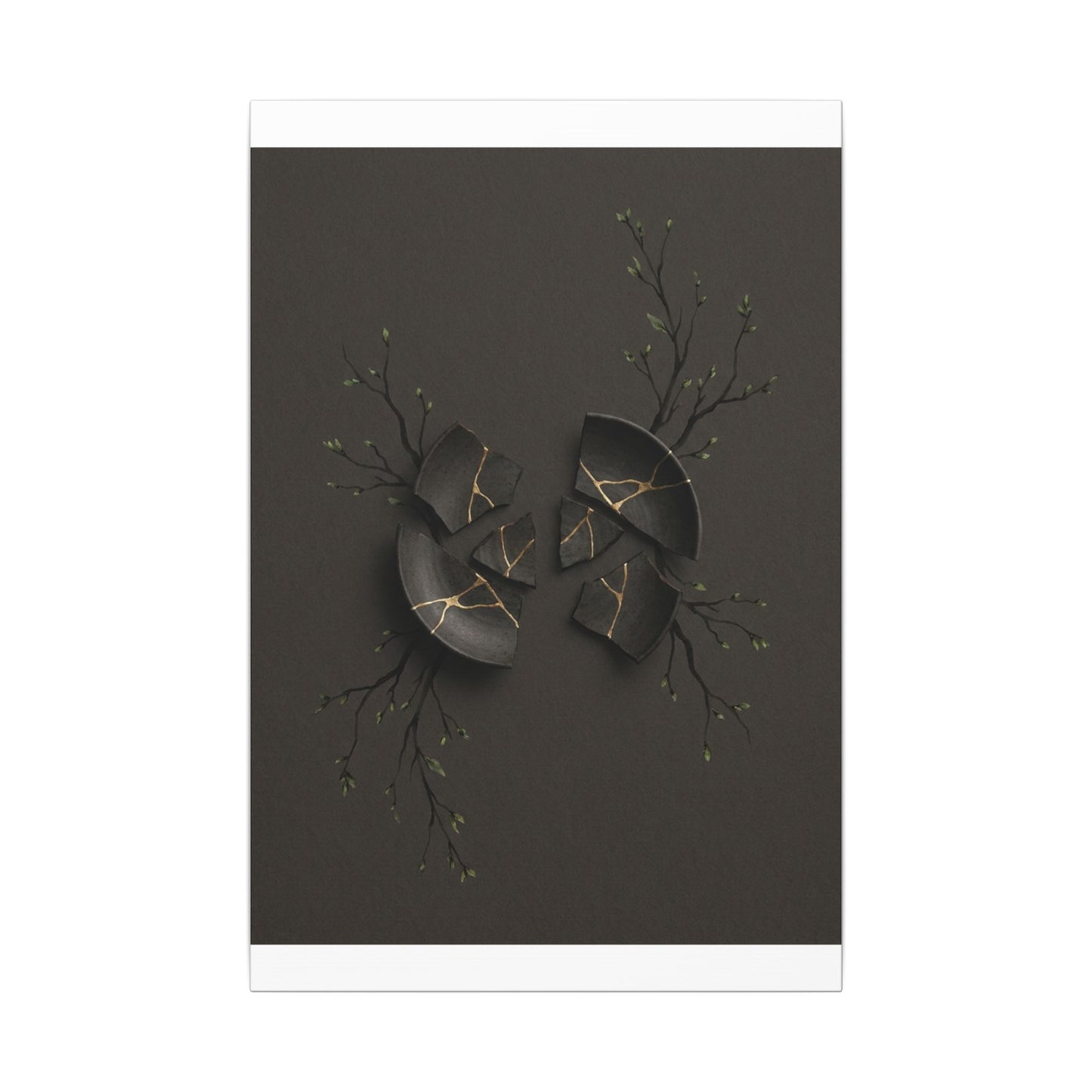 Sophisticated Broken Pottery Canvas Art - Charcoal Ink Dark Japandi