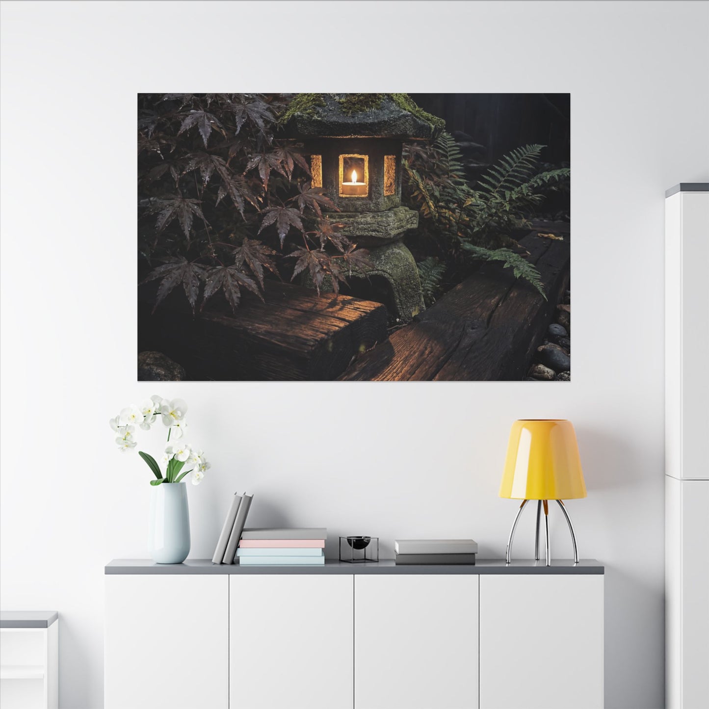 Moody Moonlit Garden Canvas Art - Shadow Zen Dark Japandi