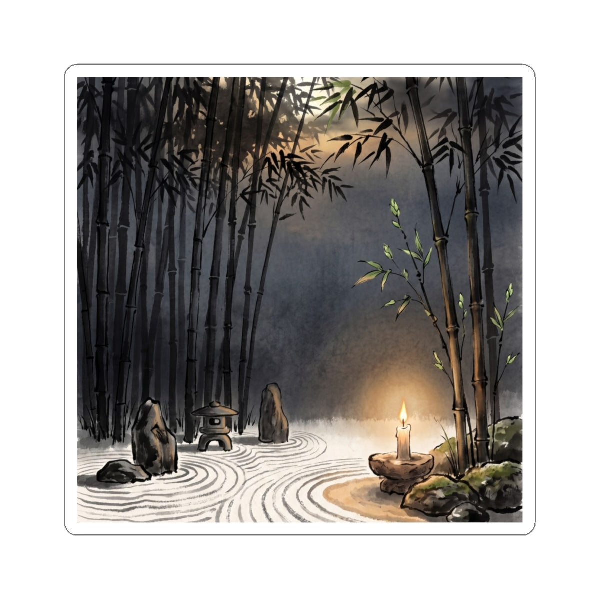 Candlelight Bamboo Grove Sticker - Zen Fukinsei