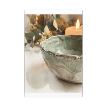 Ceramic Bowl Canvas Art | Summer Japandi Watercolor Art