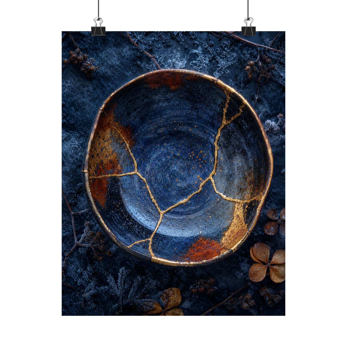 Fukinsei Ceramic Bowl Wall Art Print - Kintsugi Crackle Gold