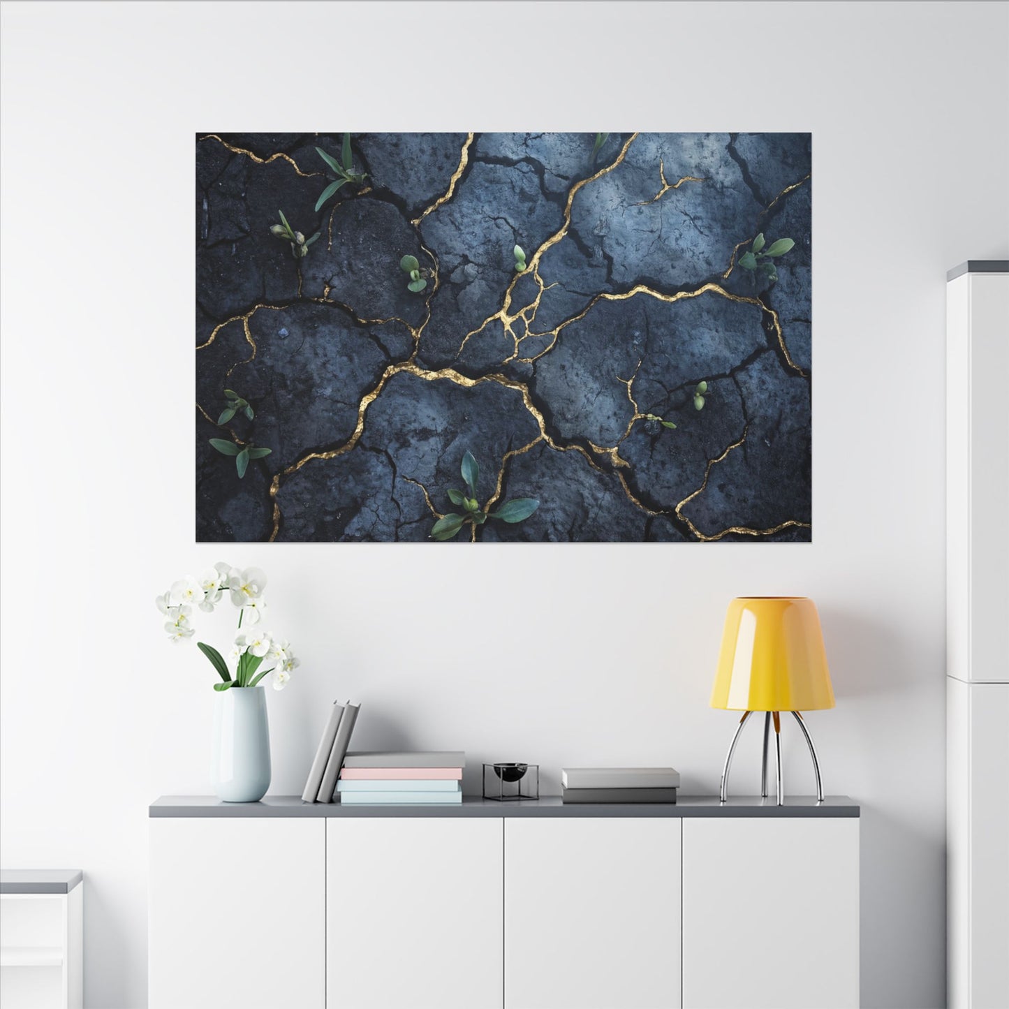 Cracked Earth Spring Canvas Art | Kintsugi Healing Design
