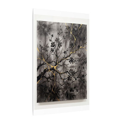 Kanso Cherry Blossom Canvas Art - Kintsugi Crackle Gold