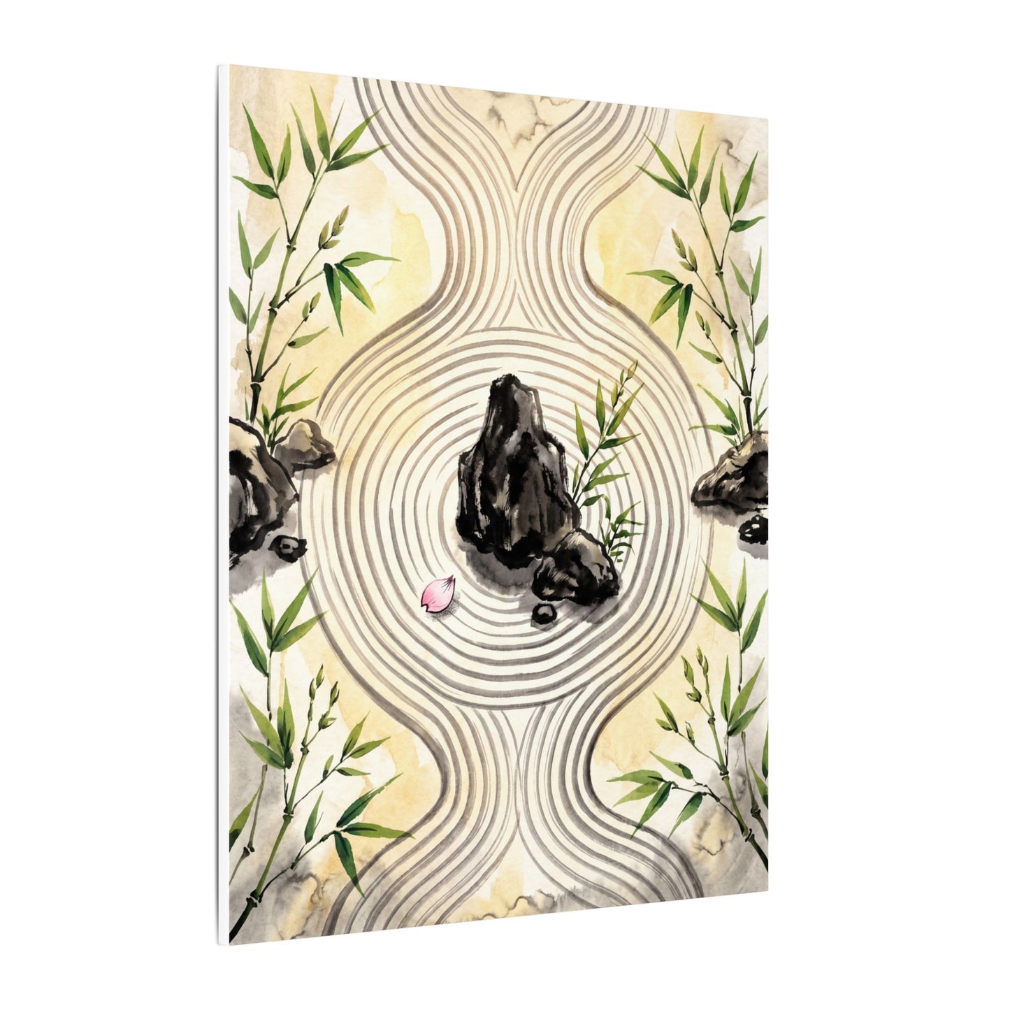 Zen Rock Garden in Golden Hour | Sumi E Canvas Art
