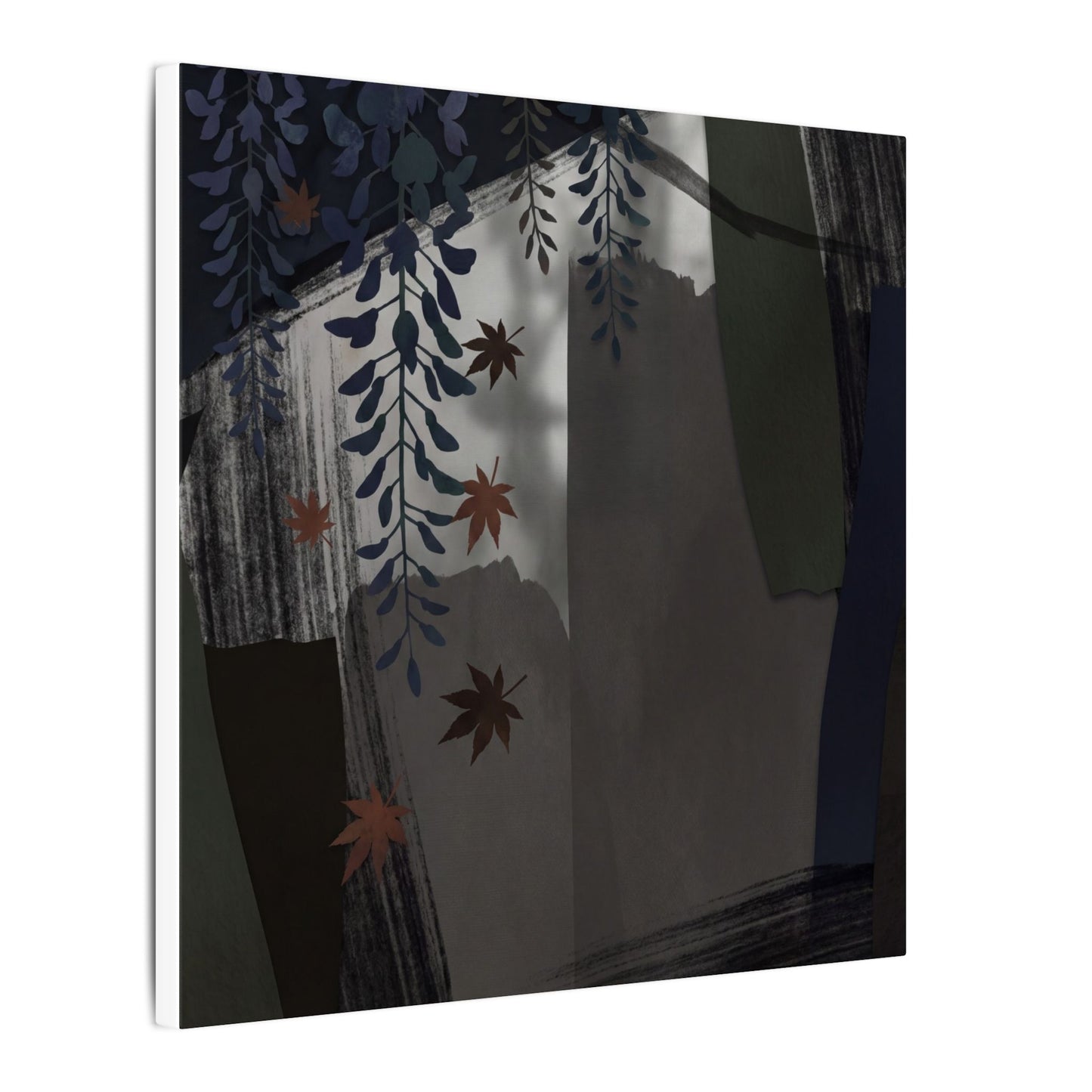Wisteria Autumn Canvas Art | Dark Japandi Moody Design