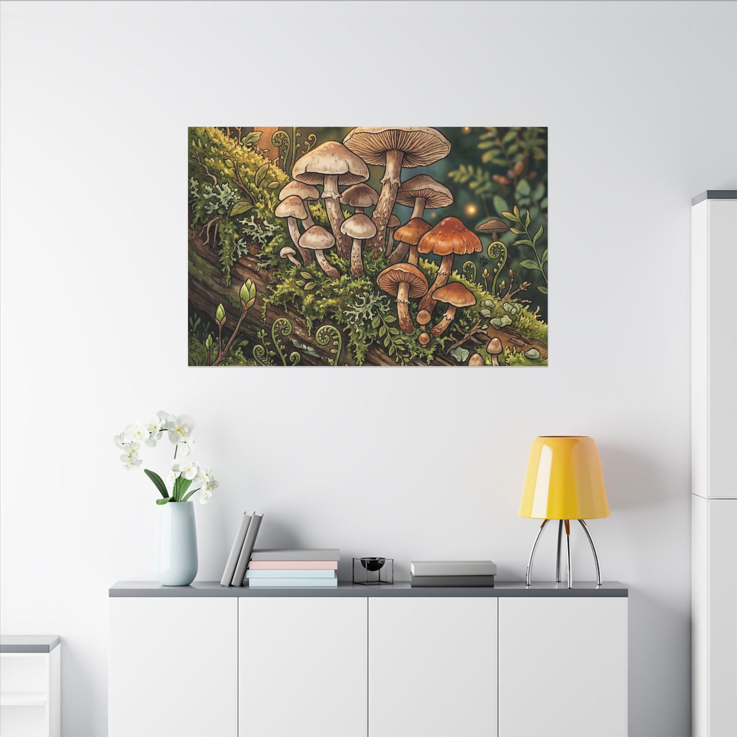 Spring Wild Mushrooms Herbarium Canvas Art | Rustic Decor