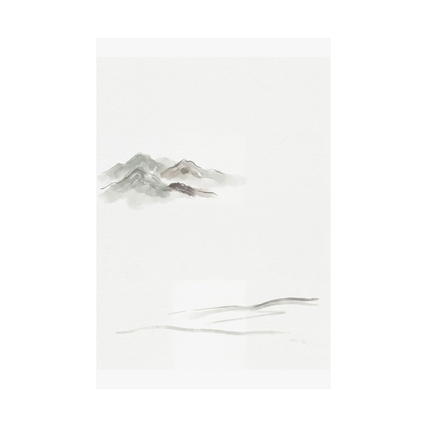 Japandi Mountain Mist in Overcast | Minimal Line Wall Art Print